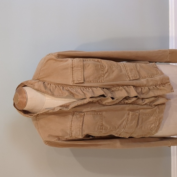 Free People Jackets & Blazers - Free People Ruffled Military Jacket Tan Size Large 100% Cotton
